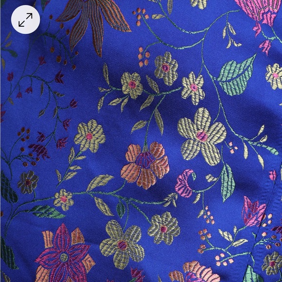 COPY - Lulus Make a Move Blue Floral Satin Jacquard Strapless Midi Dress - Picture 2 of 3